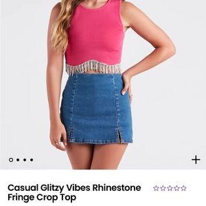 Casual Glitzy Vibes Rhinestone Fringe Crop Top